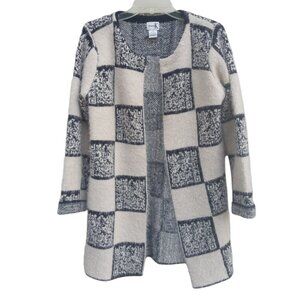 Shana K QR Code shimmery & fuzzy open front sweater cardigan sz M